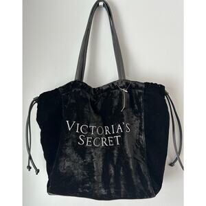 Victoria’s Secret Black Velvet Tote Bag Handbag Purse Bling Rhinestone Logo